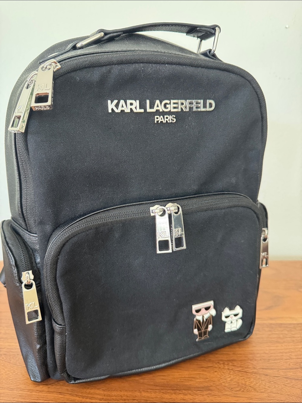 Karl Lagerfeld Black Nylon Backpack with Silver Hardware